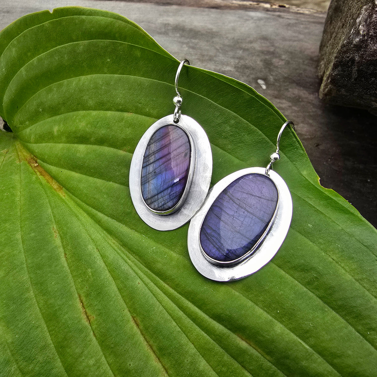 Purple Flash Labradorite Sterling Silver Disc Earrings