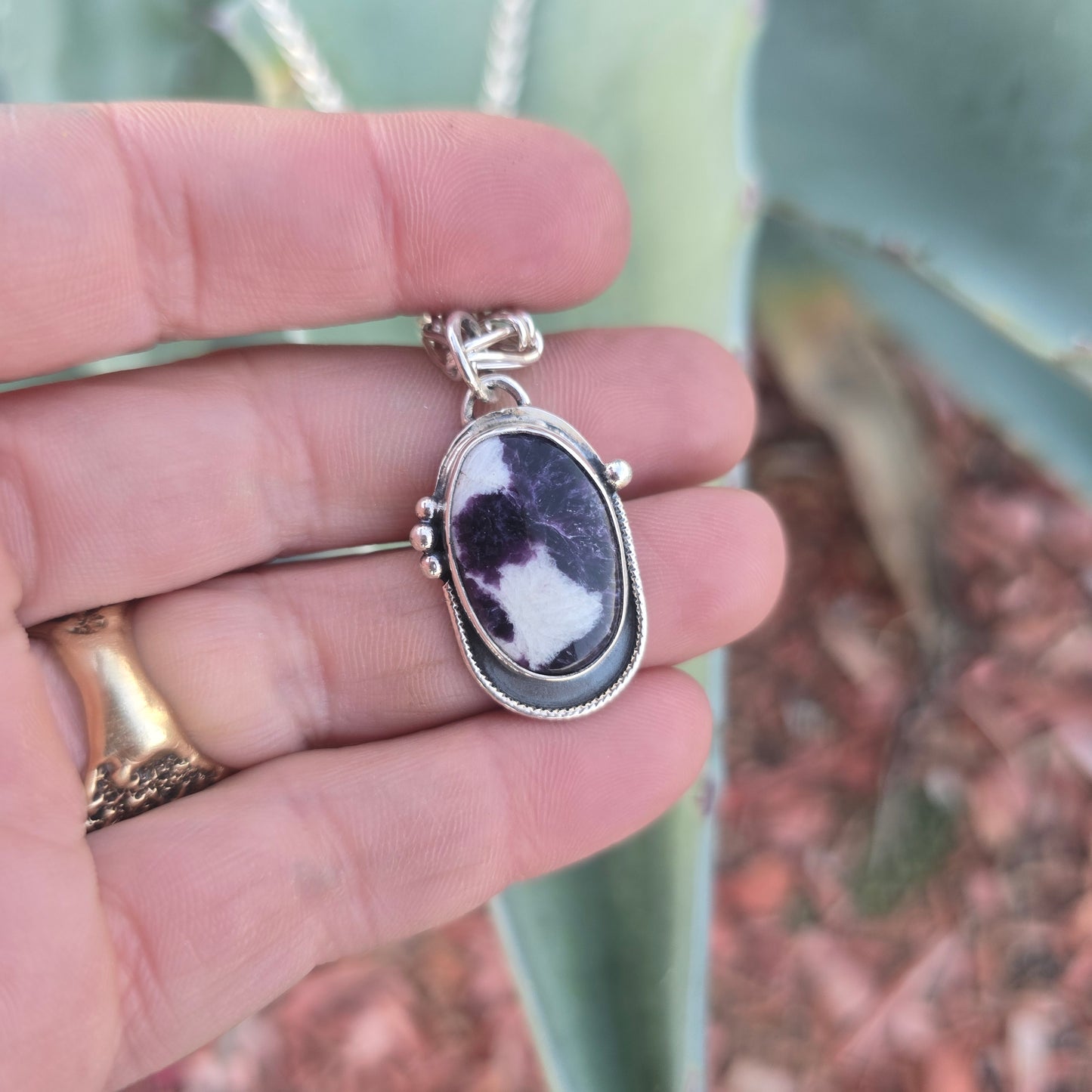 Lepidolite Pendant in Hand-Forged Sterling Silver