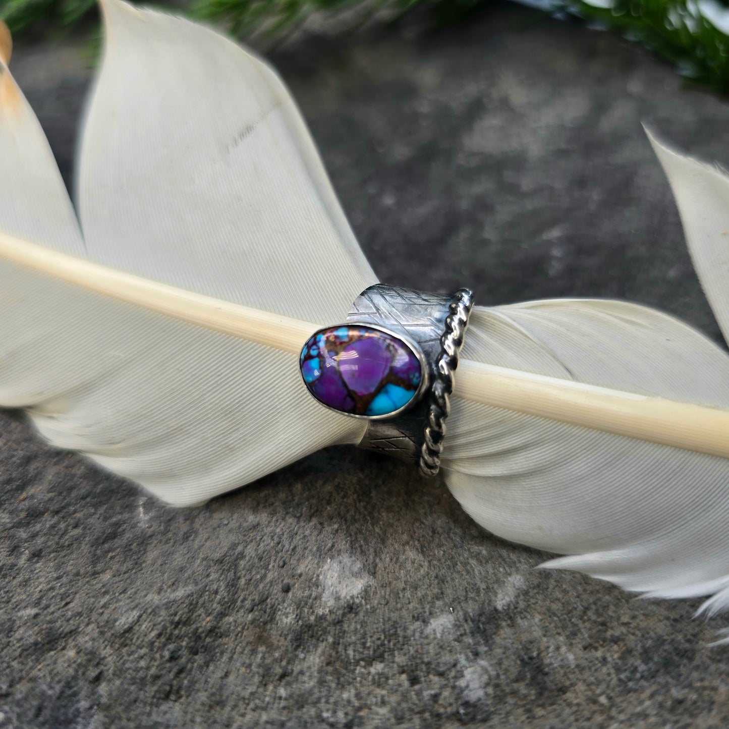 Hand-Forged Purple Mohave Sterling Silver Wave Shank Ring