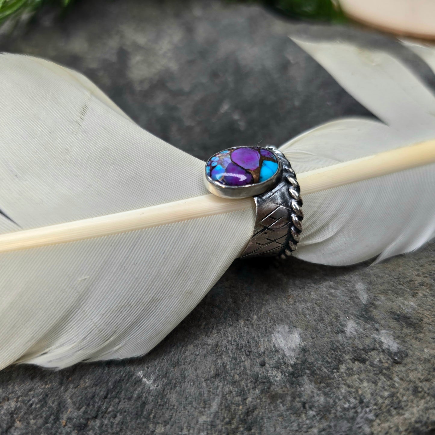 Hand-Forged Purple Mohave Sterling Silver Wave Shank Ring