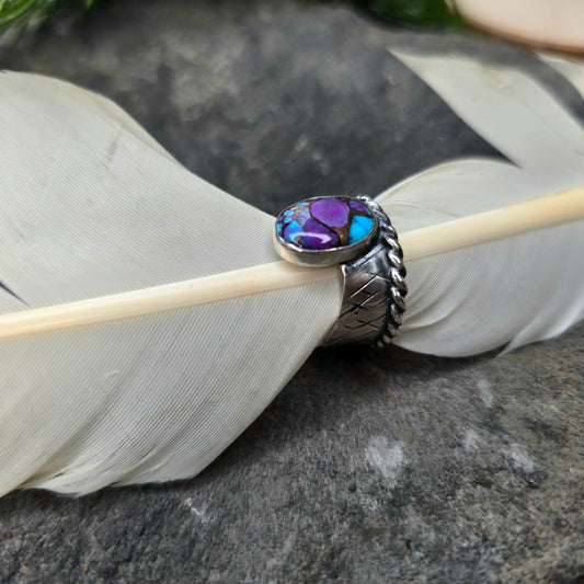 Hand-Forged Purple Mohave Sterling Silver Wave Shank Ring