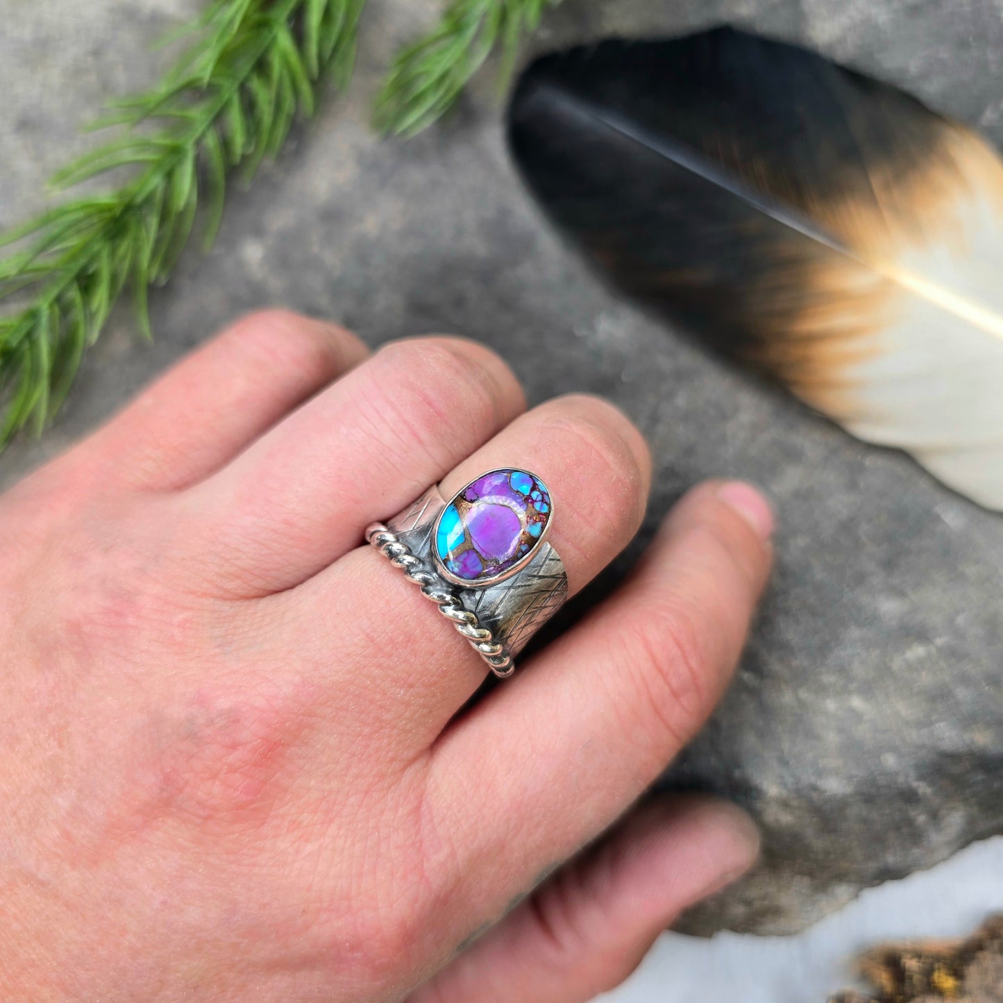 Hand-Forged Purple Mohave Sterling Silver Wave Shank Ring