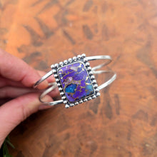 Load image into Gallery viewer, Purple Mohave turquoise square cuff bracelet in sterling silver
