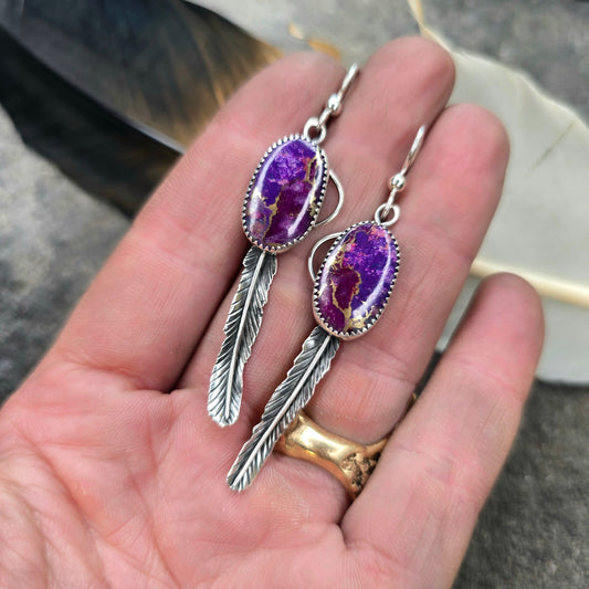 Purple Mohave Feather Sterling Silver Earrings