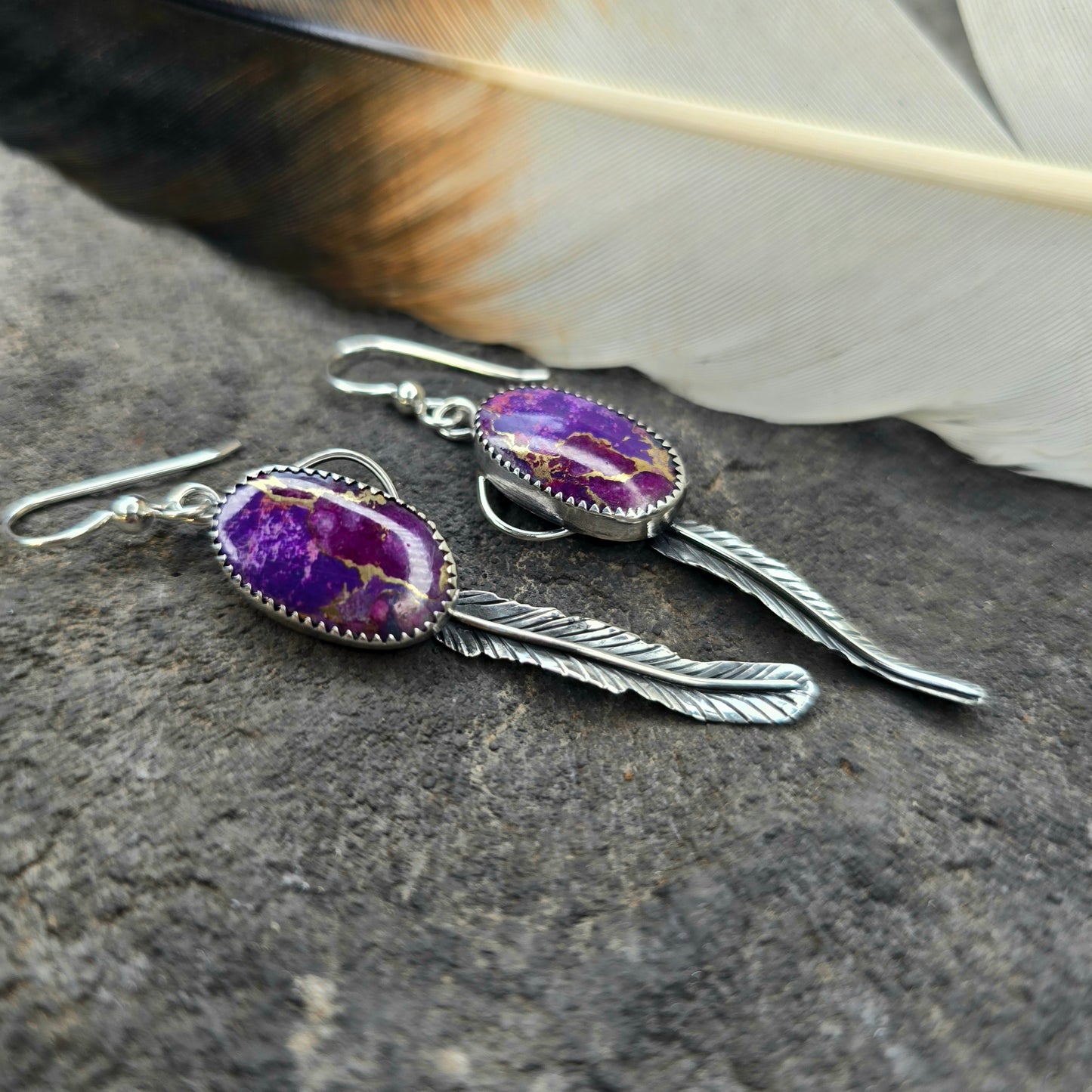 Purple Mohave Feather Sterling Silver Earrings