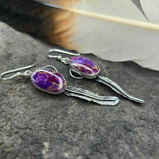 Purple Mohave Feather Sterling Silver Earrings