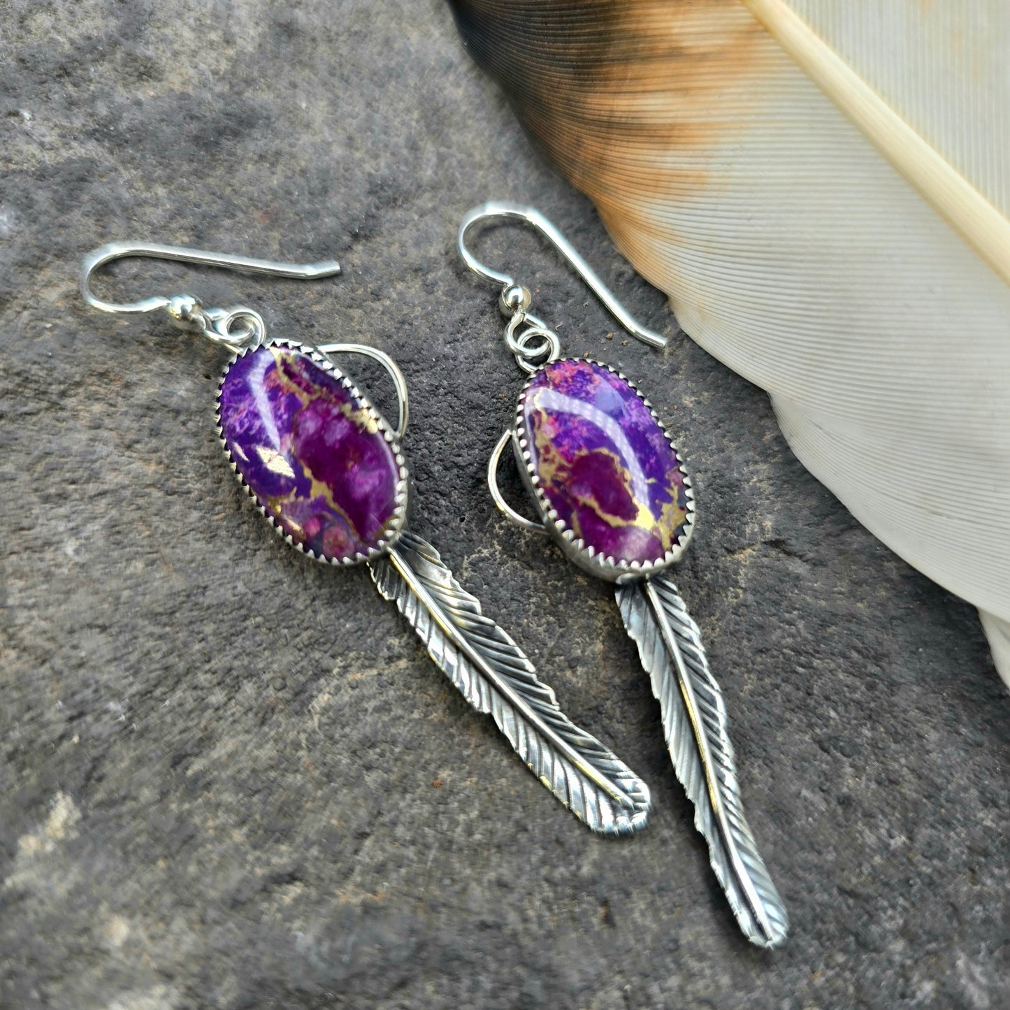 Purple Mohave Feather Sterling Silver Earrings