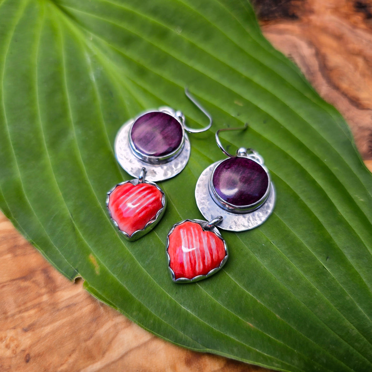 Purple and Orange Spiny Oyster Dangle Earrings