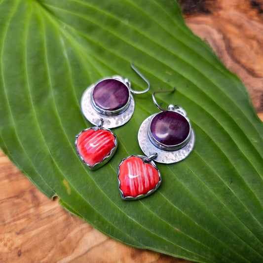 Purple and Orange Spiny Oyster Dangle Earrings