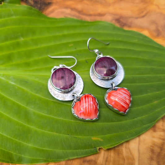 Purple and Orange Spiny Oyster Dangle Earrings