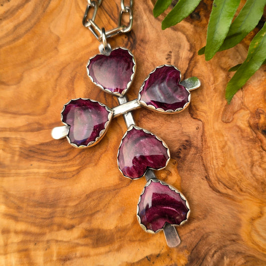 Purple Spiny Oyster Sterling Silver Statement Cross Pendant
