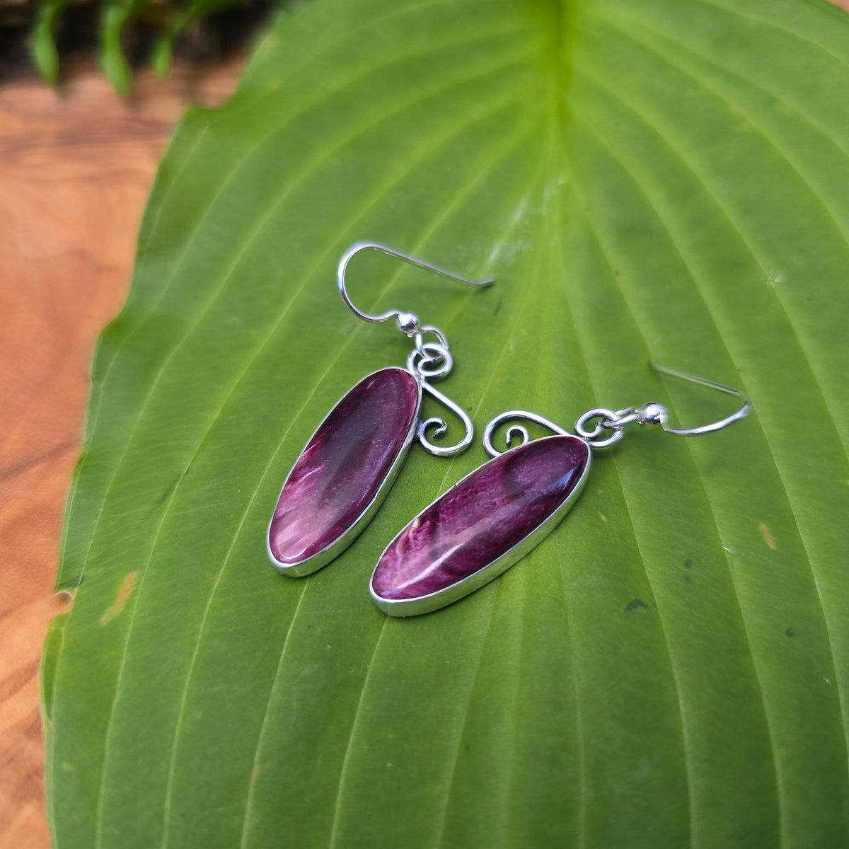 Purple Spiny Oyster Swirl Sterling Silver Earrings