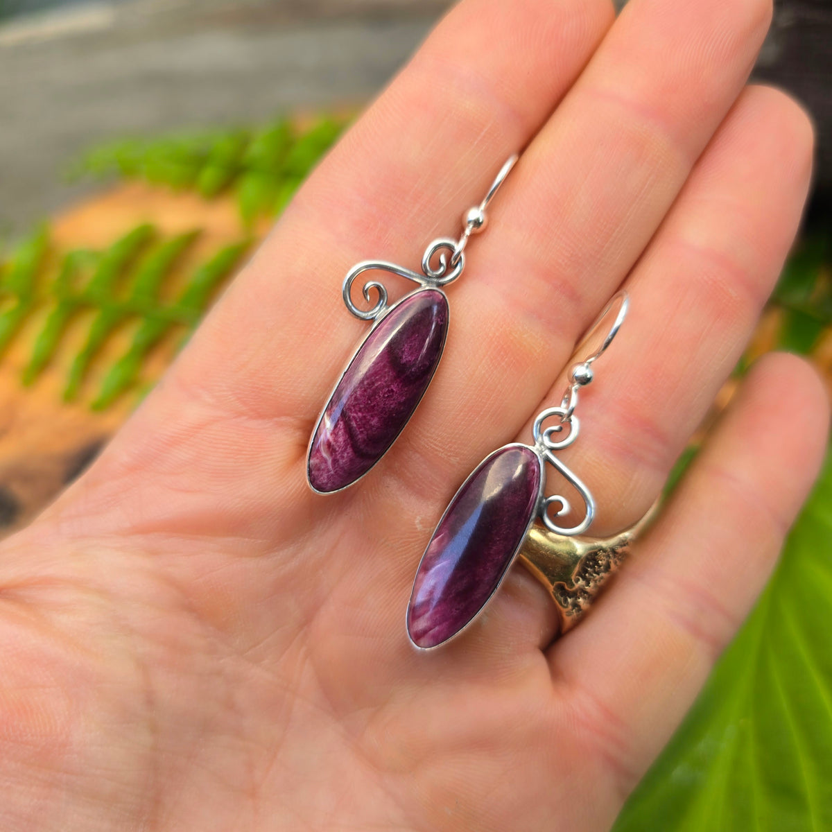 Purple Spiny Oyster Swirl Sterling Silver Earrings