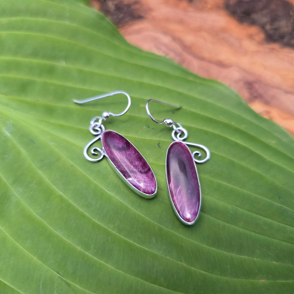 Purple Spiny Oyster Swirl Sterling Silver Earrings