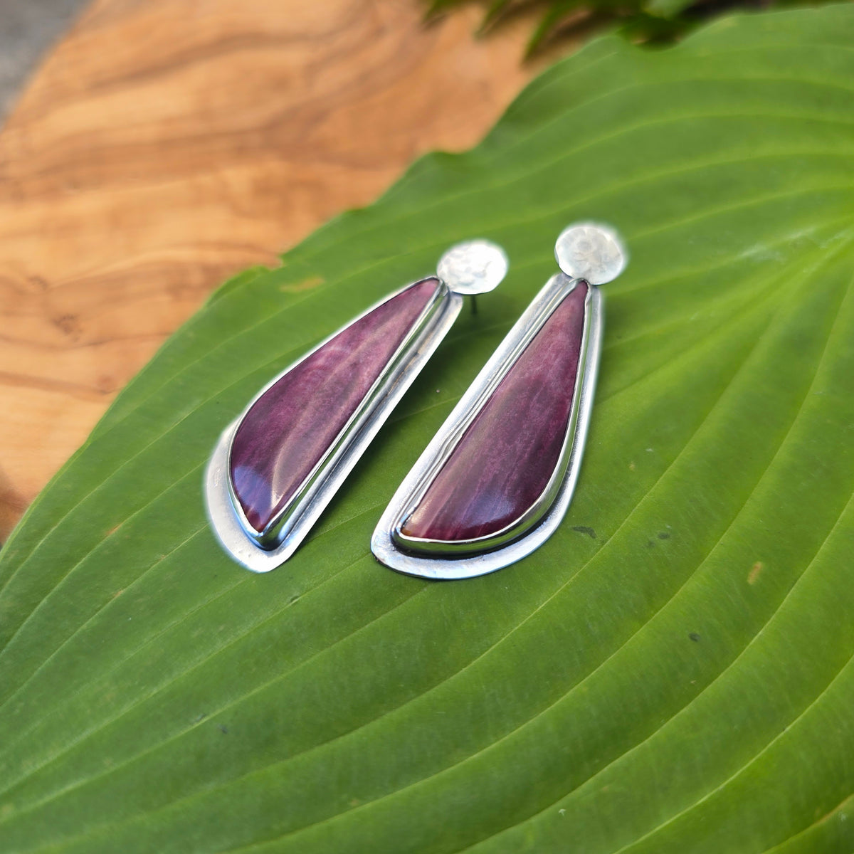 Purple Spiny Oyster and Textured Concho Post Earrings