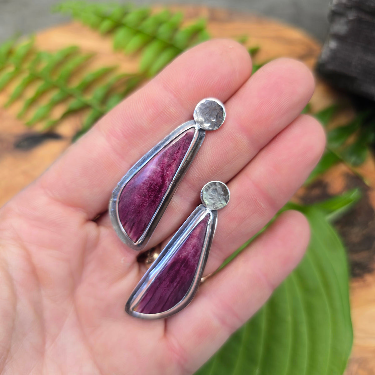 Purple Spiny Oyster and Textured Concho Post Earrings