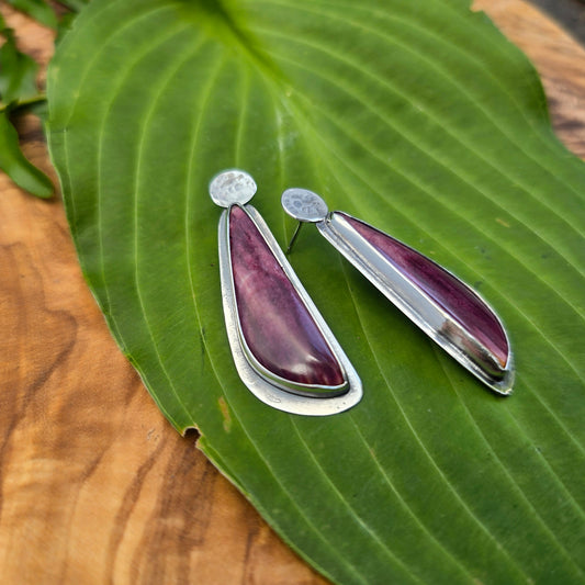 Purple Spiny Oyster and Textured Concho Post Earrings
