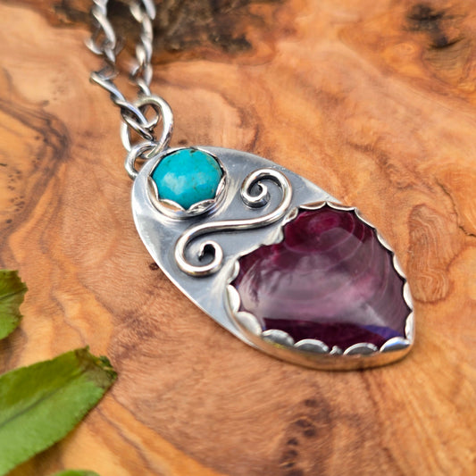 Purple Spiny Oyster and Turquoise Swirl Pendant