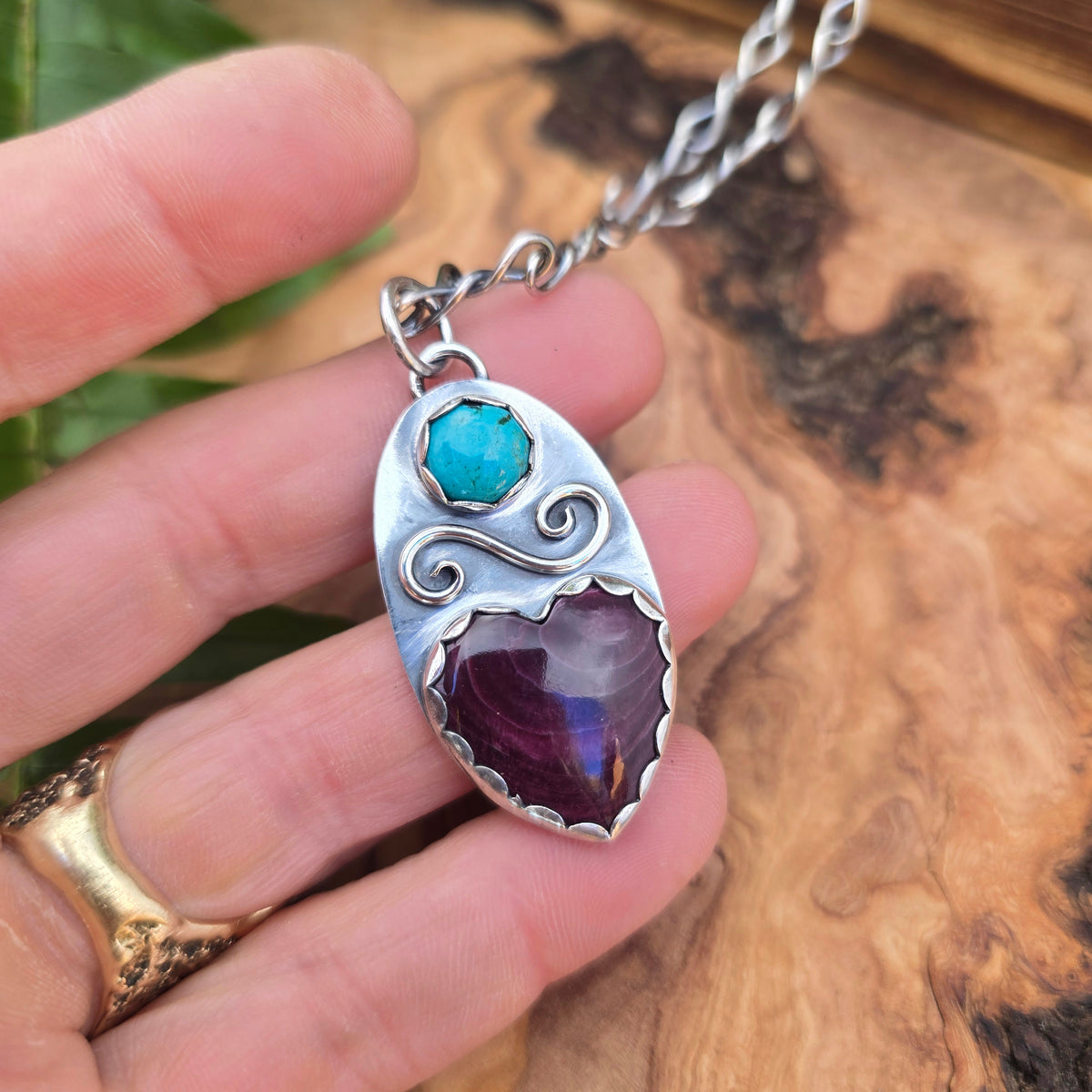 Purple Spiny Oyster and Turquoise Swirl Pendant