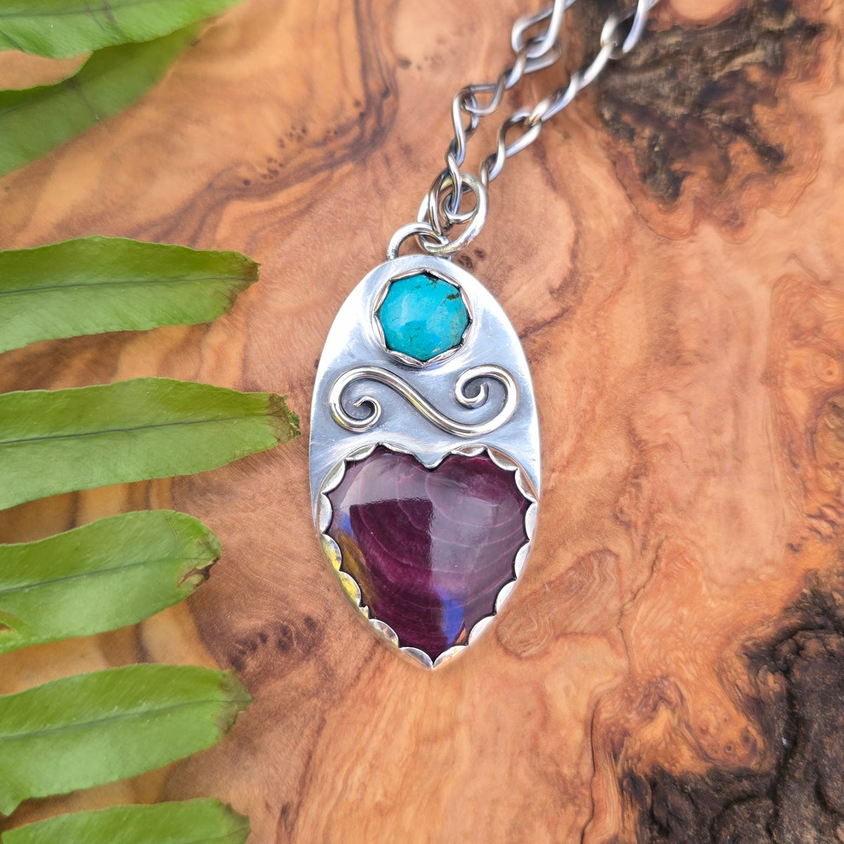 Purple Spiny Oyster and Turquoise Swirl Pendant