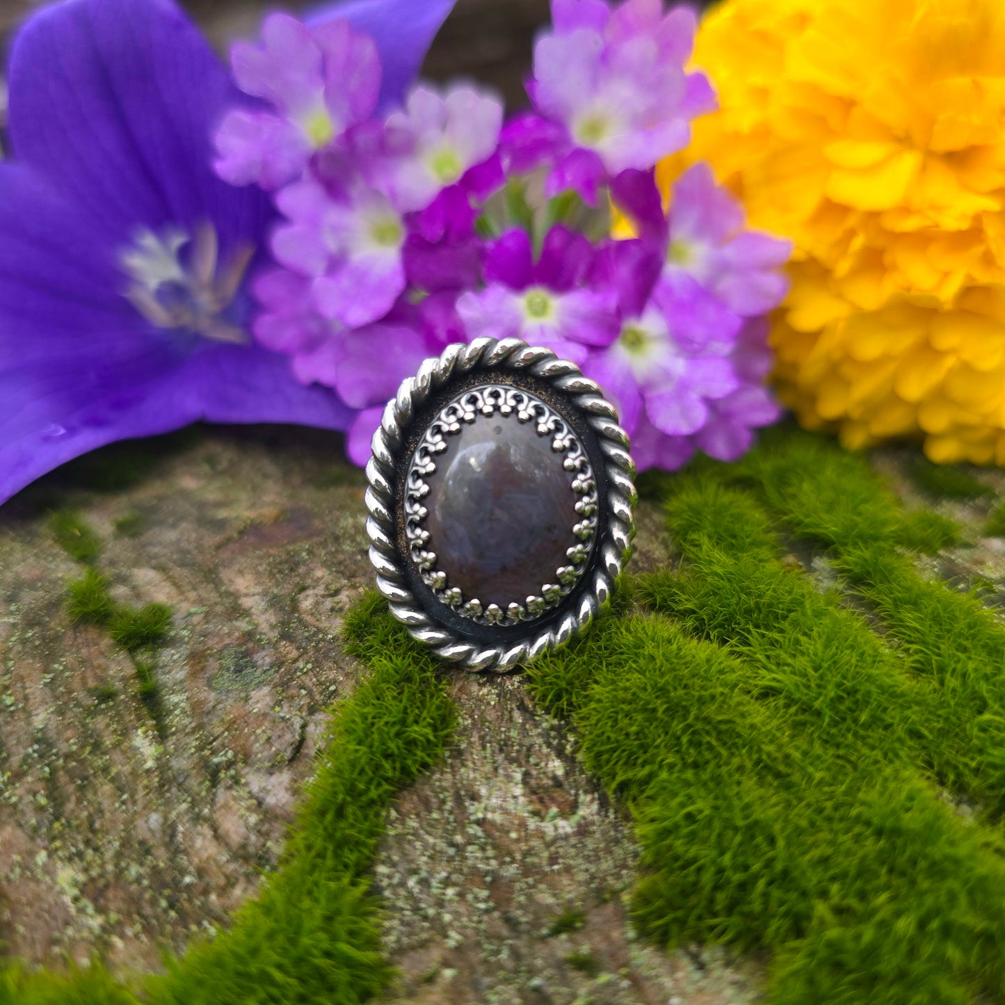 Heavy Twisted Wire Purple Sunstone Hand-Forged Sterling Silver Statement Ring