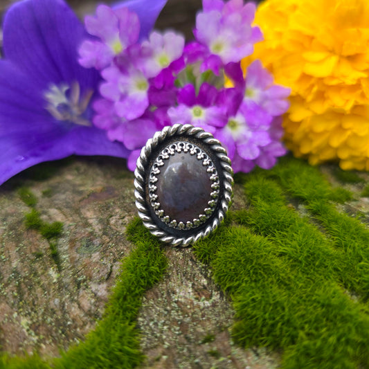 Heavy Twisted Wire Purple Sunstone Hand-Forged Sterling Silver Statement Ring