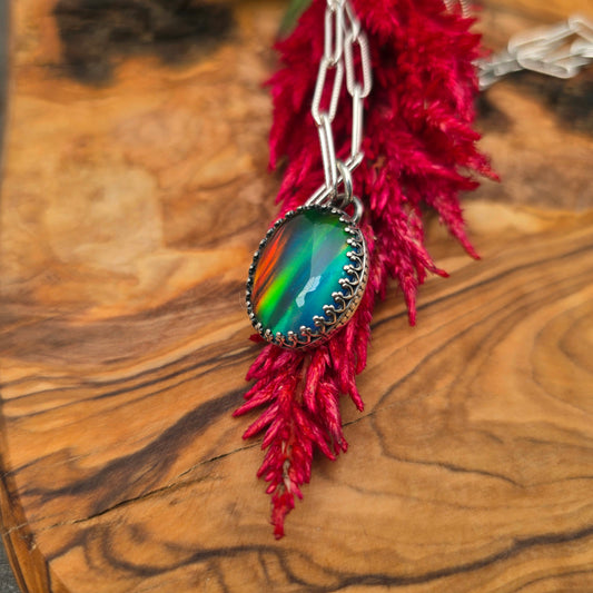 Rainbow Fire Aurora Doublet Sterling Silver Pendant