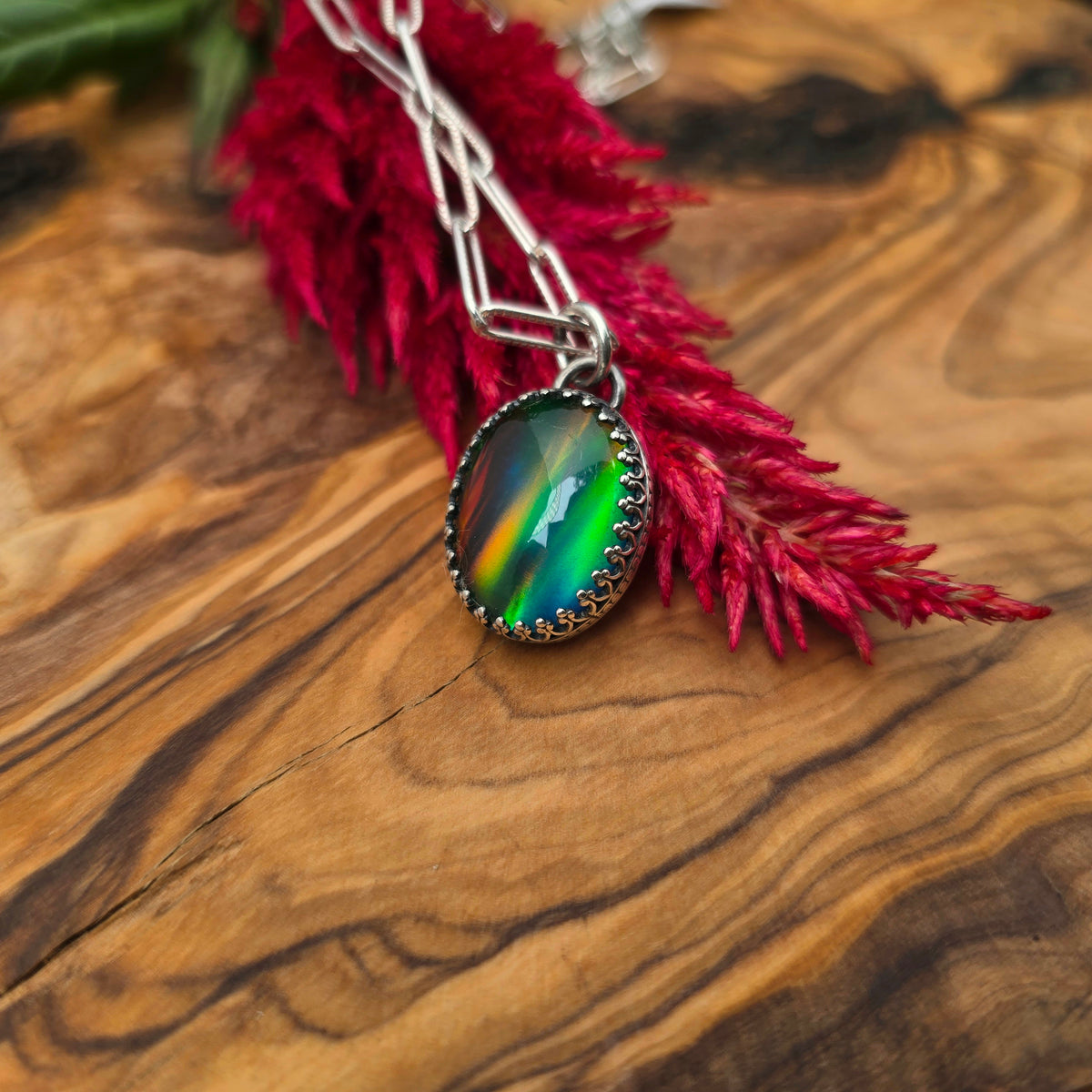 Rainbow Fire Aurora Doublet Sterling Silver Pendant