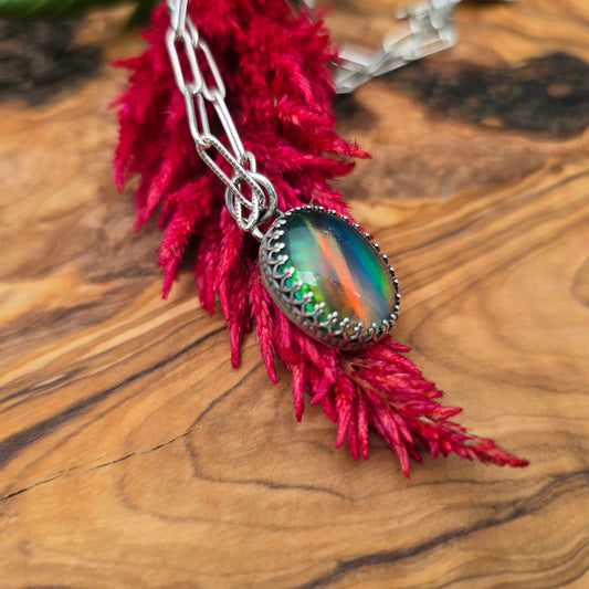 Rainbow Fire Aurora Doublet Sterling Silver Pendant