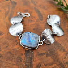Load image into Gallery viewer, Sterling silver concho bracelet with rainbow moonstone
