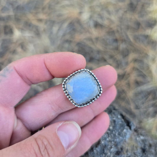 Square Rainbow Moonstone Floral Ring (One of a Kind) — Size 9