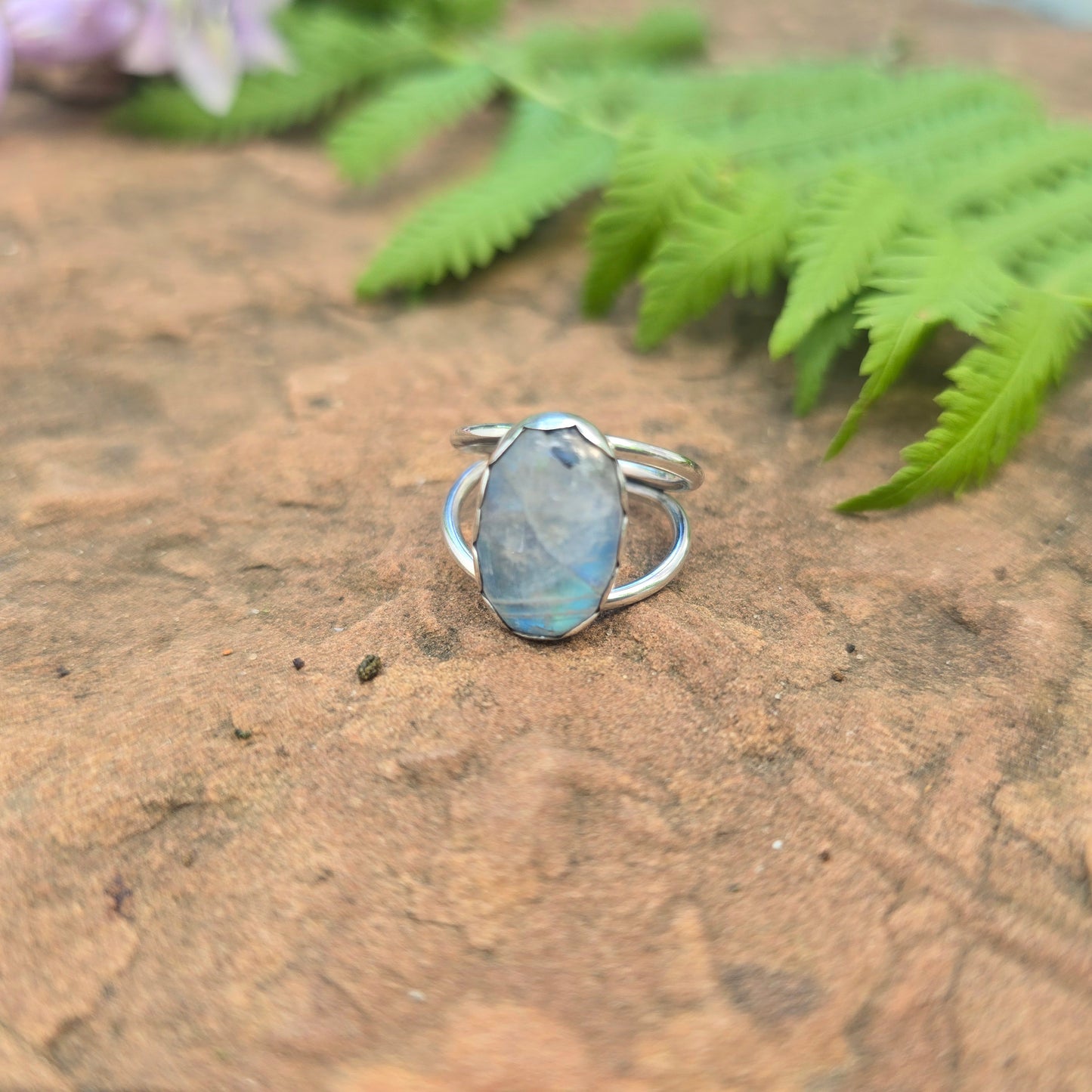 Rainbow Moonstone Hand-Forged Sterling Silver Ring