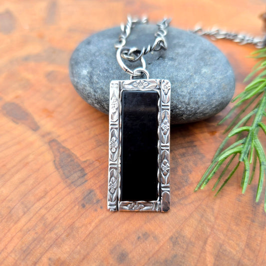 Rectangular Black Onyx Pendant (One of a Kind) — 2″ Length