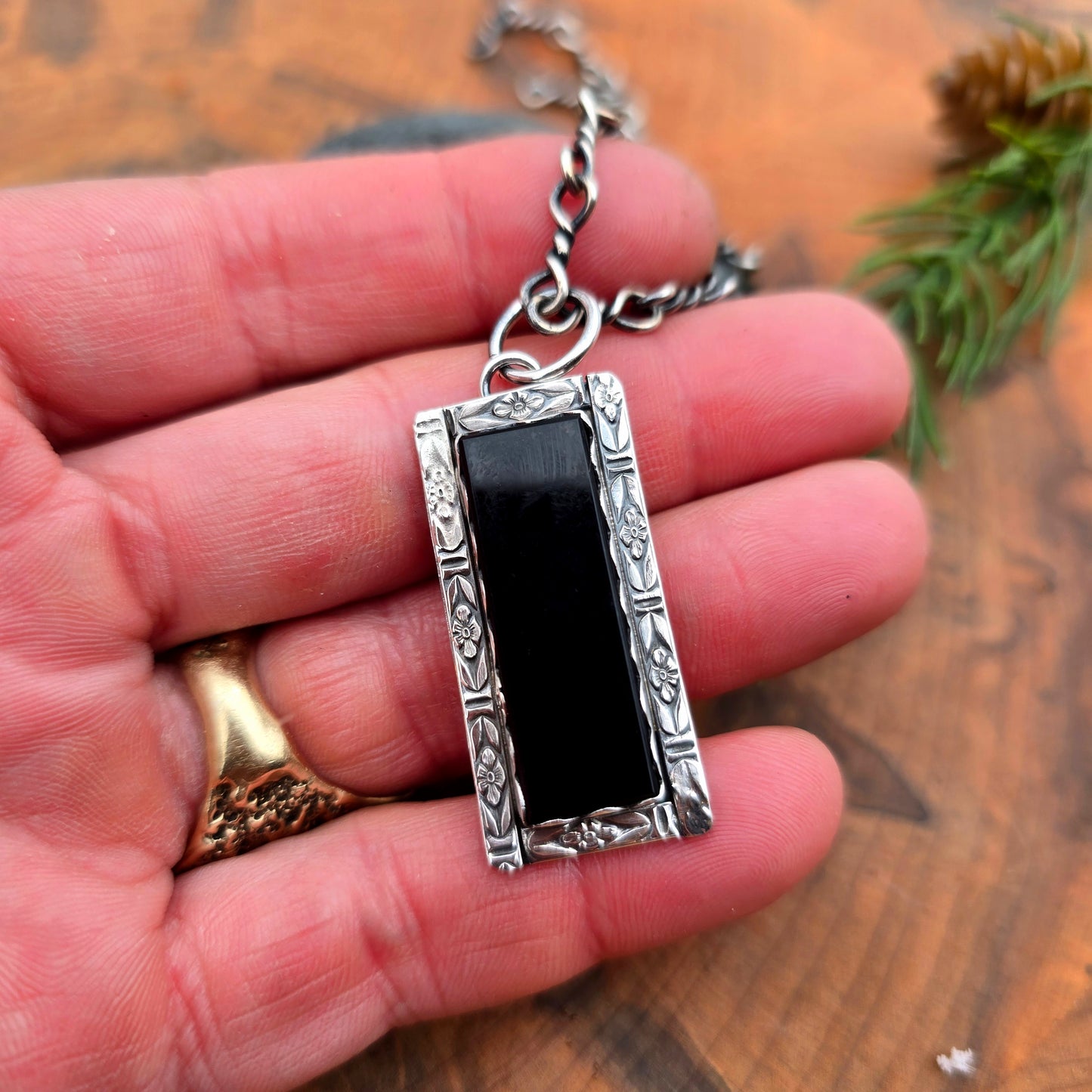 Rectangular Black Onyx Pendant (One of a Kind) — 2″ Length