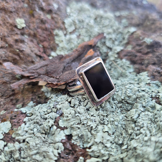 Flat Black Onyx Cabochon Ring (One of a Kind) — Size 8.25