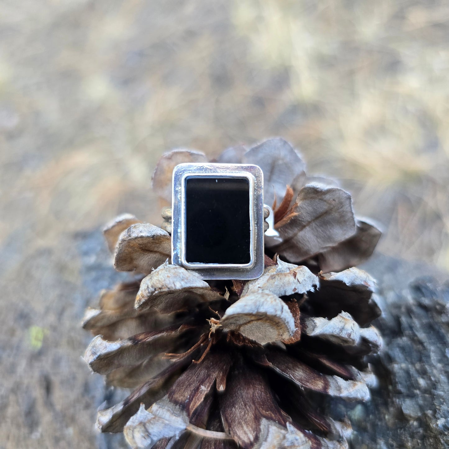 Flat Black Onyx Cabochon Ring (One of a Kind) — Size 8.25