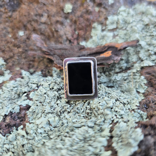 Flat Black Onyx Cabochon Ring (One of a Kind) — Size 8.25