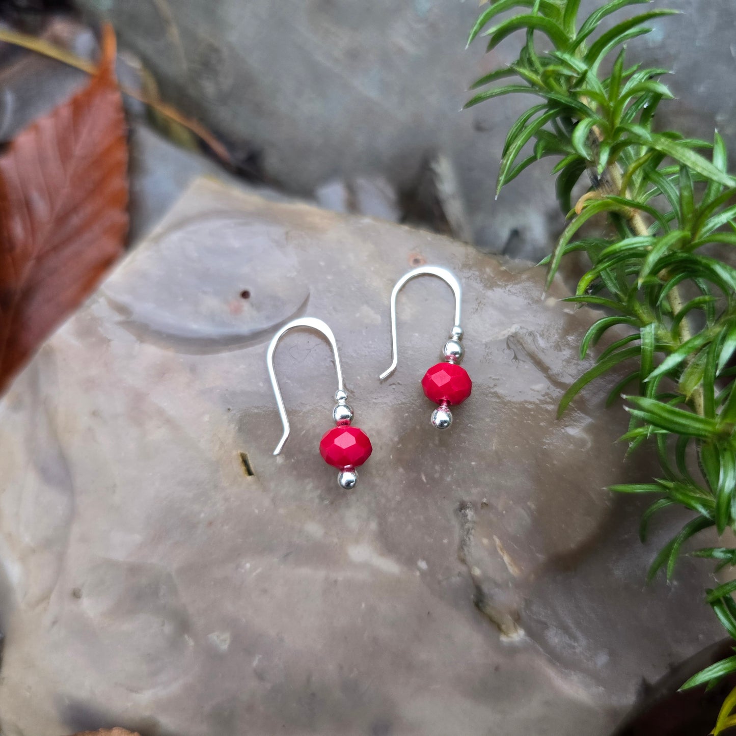 red agate and sterling silver threader earrings