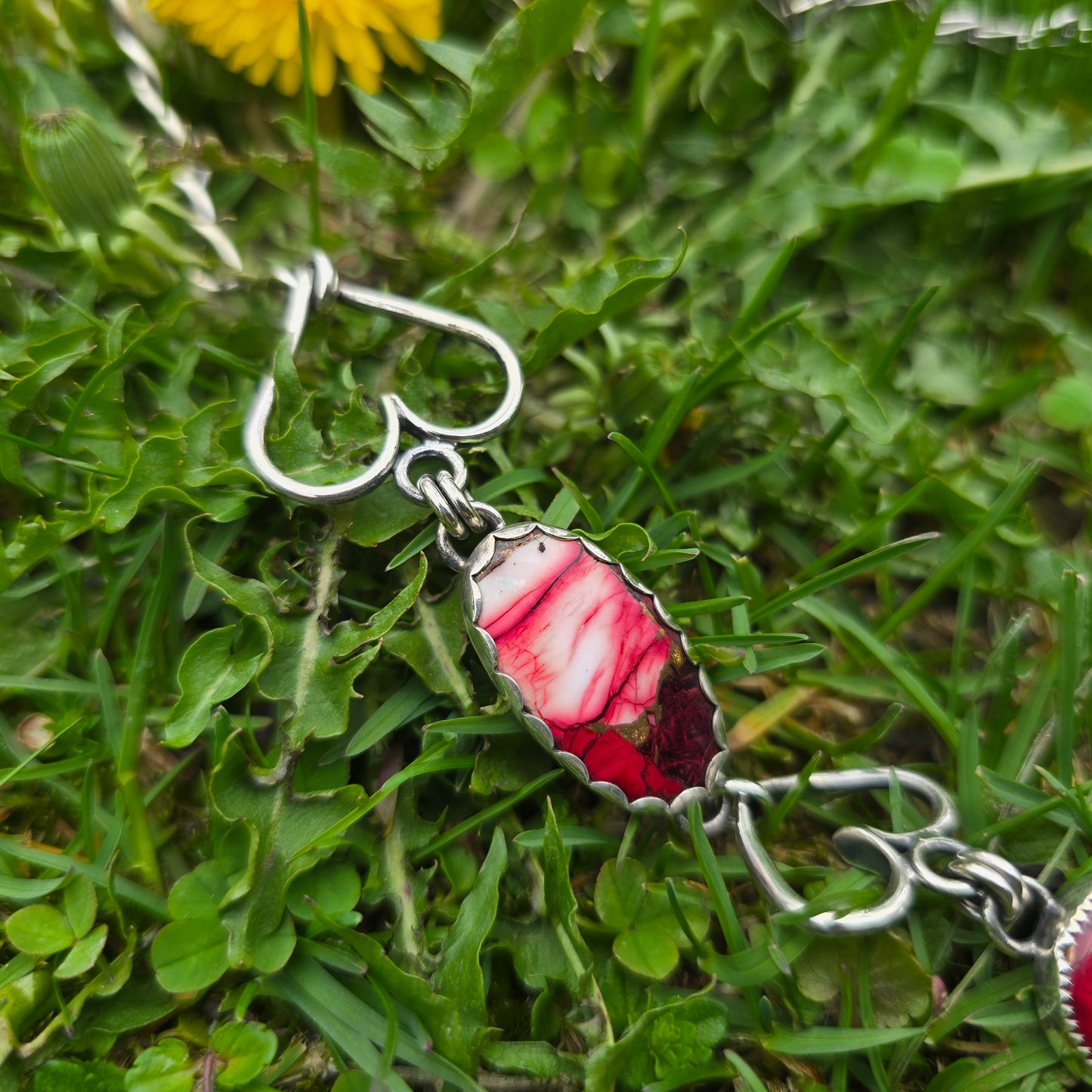 Red Dahlia Journey Necklace in Hand-Forged Sterling Silver