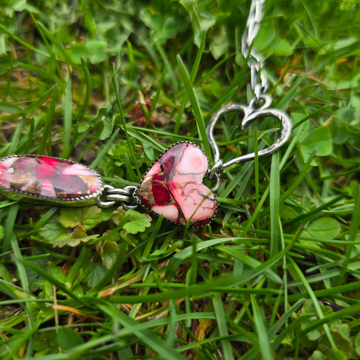 Red Dahlia Journey Necklace in Hand-Forged Sterling Silver