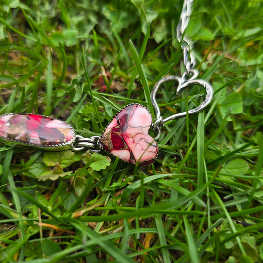 Red Dahlia Journey Necklace in Hand-Forged Sterling Silver