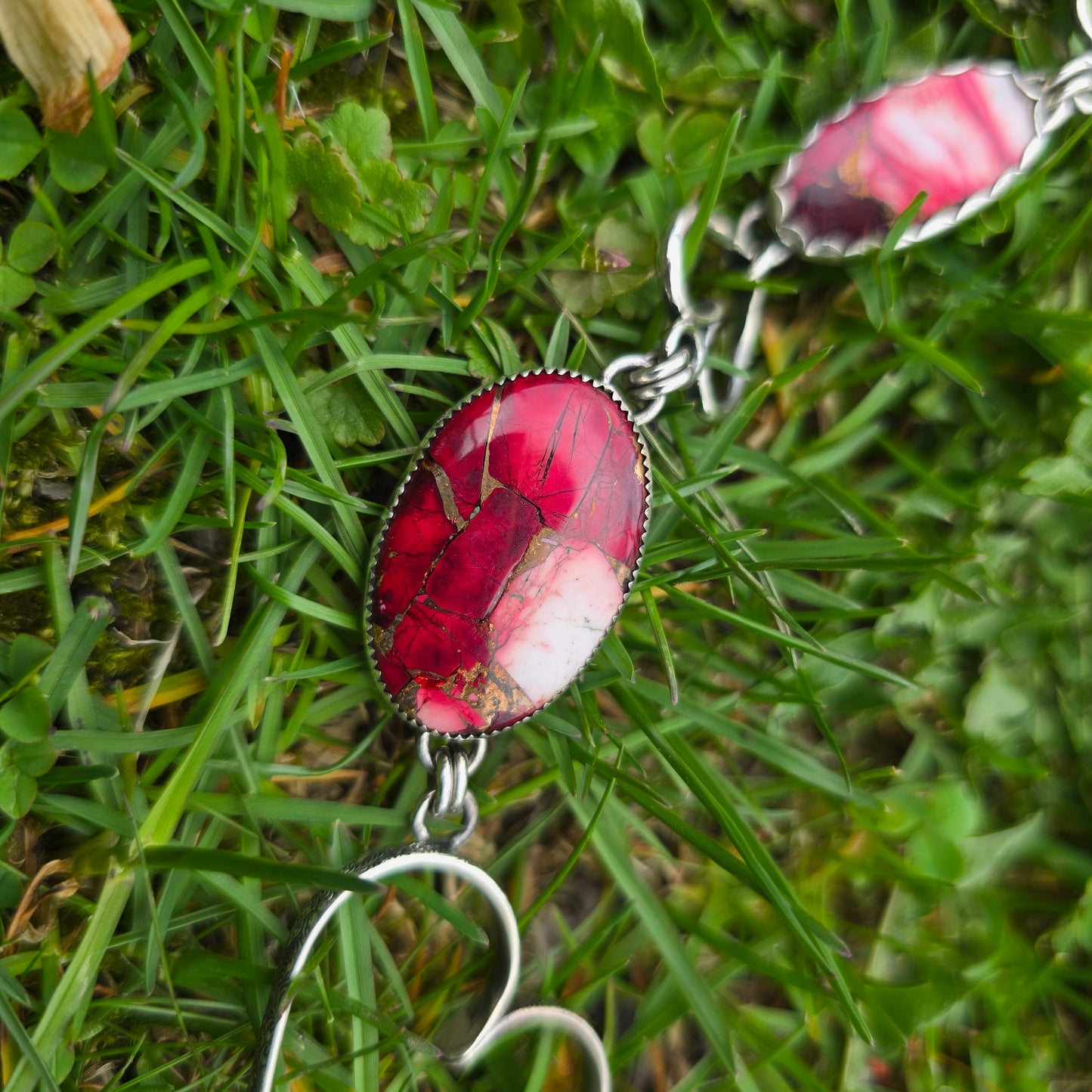 Red Dahlia Journey Necklace in Hand-Forged Sterling Silver