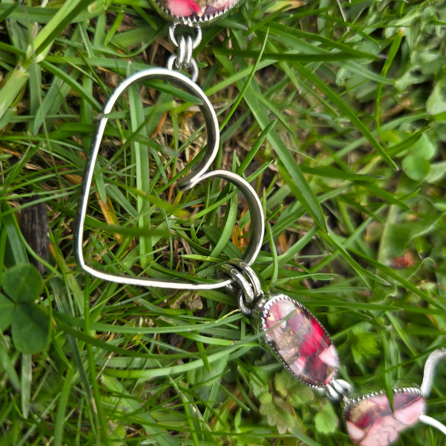 Red Dahlia Journey Necklace in Hand-Forged Sterling Silver