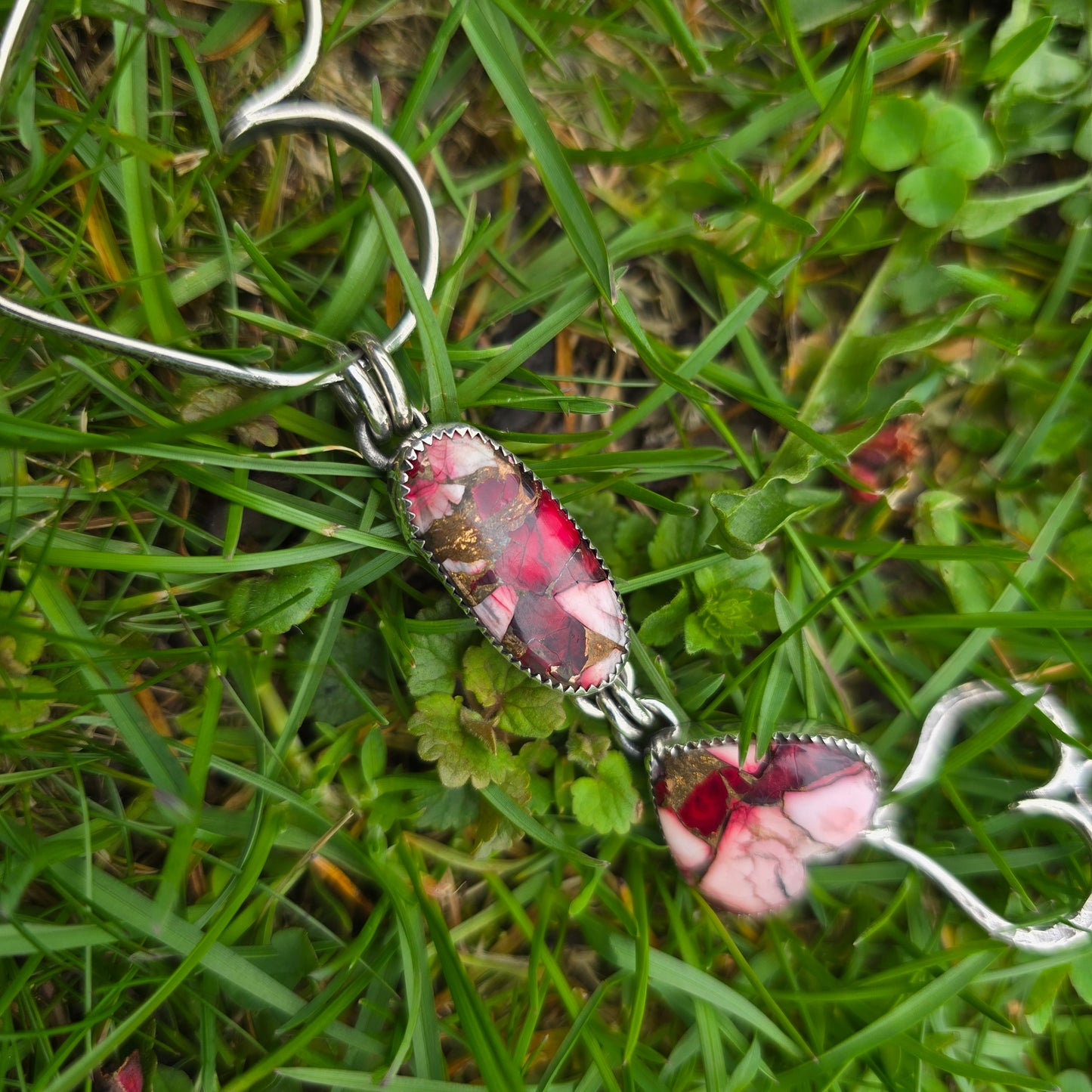 Red Dahlia Journey Necklace in Hand-Forged Sterling Silver