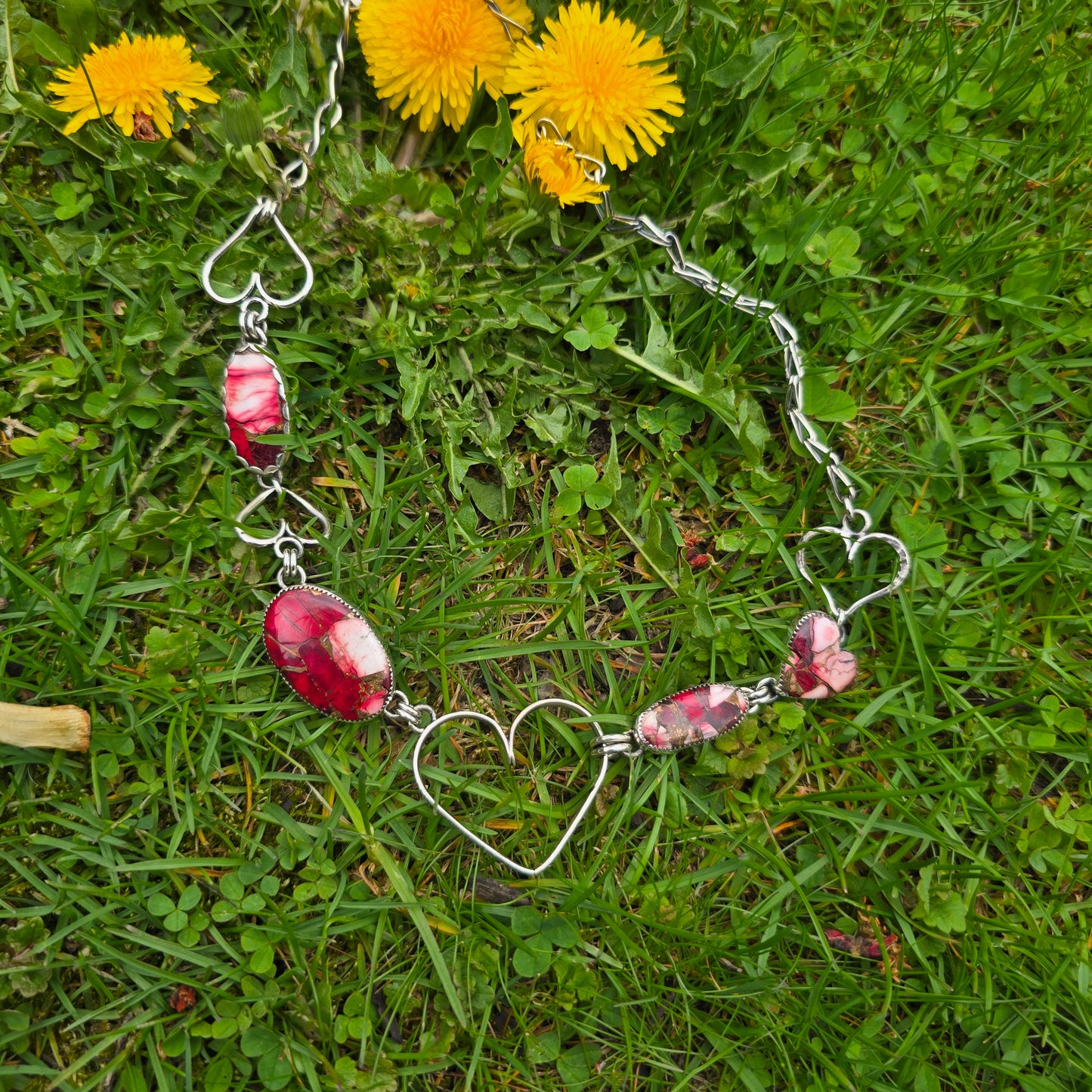 Red Dahlia Journey Necklace in Hand-Forged Sterling Silver