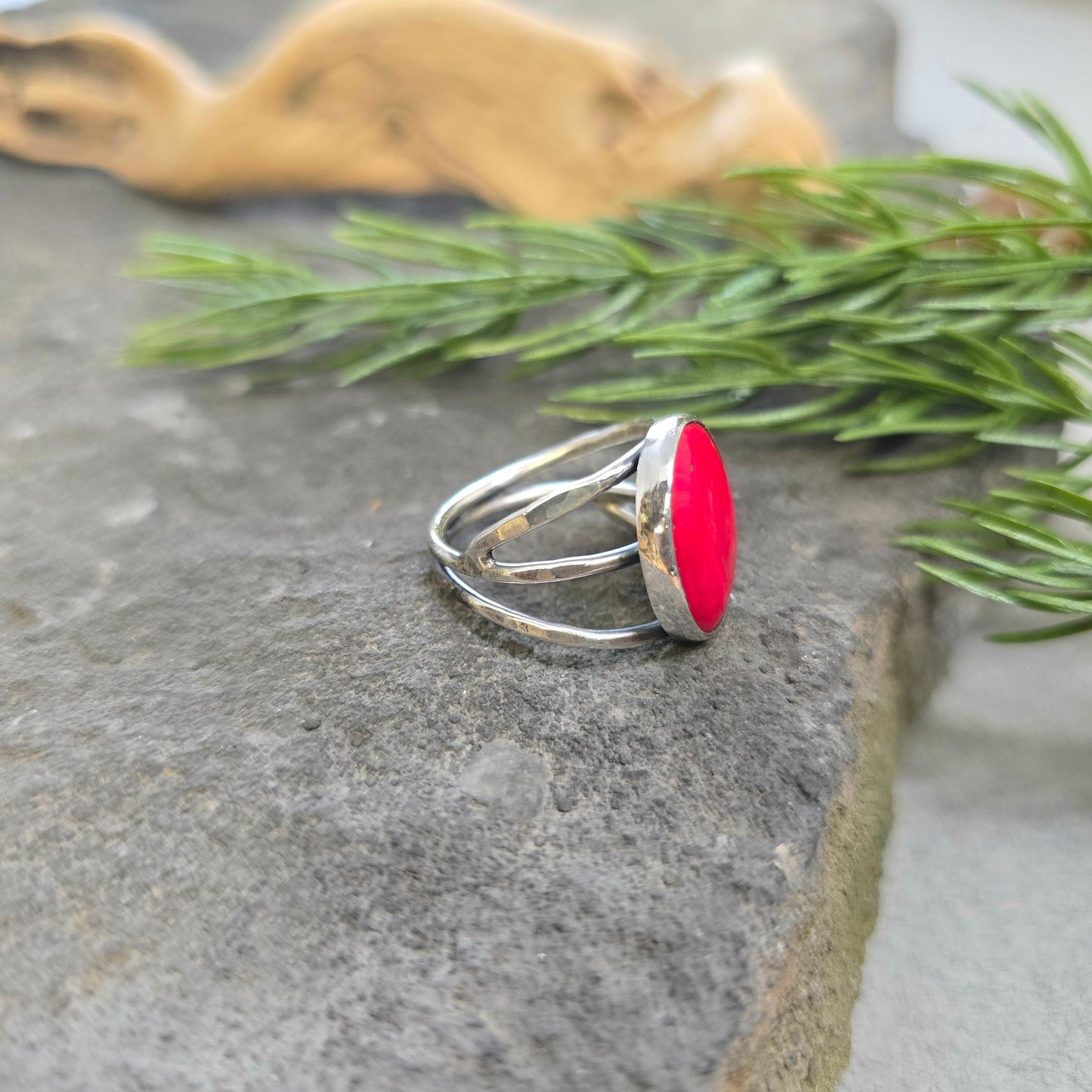 Red Rosarita Hand-Forged Sterling Silver Triple Shank Ring
