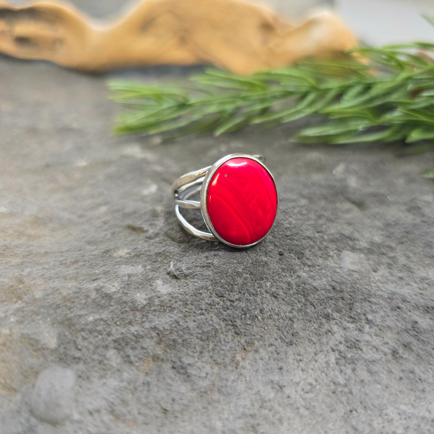 Red Rosarita Hand-Forged Sterling Silver Triple Shank Ring