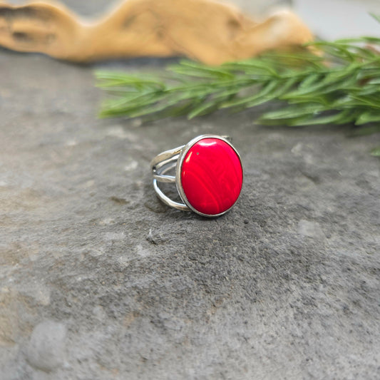 Red Rosarita Hand-Forged Sterling Silver Triple Shank Ring