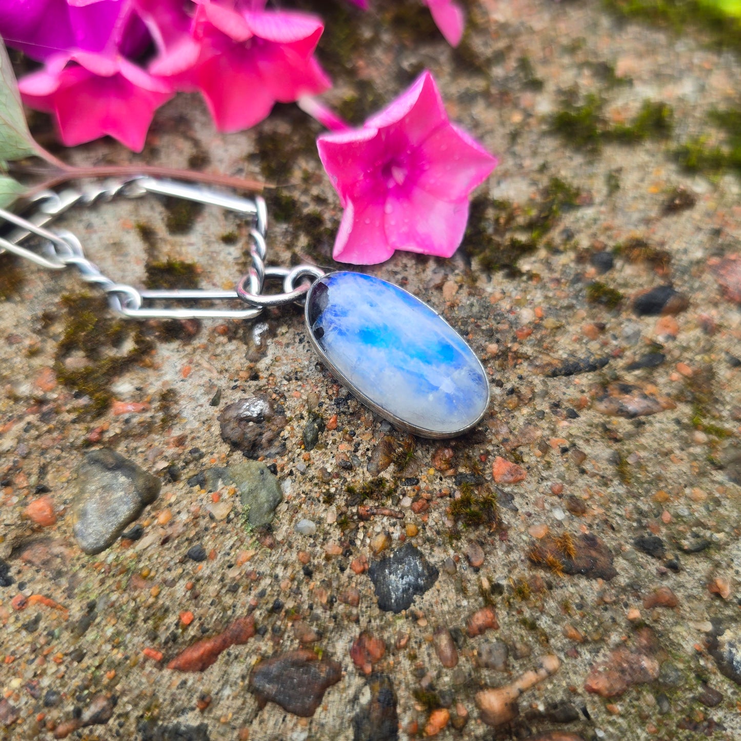 Rough Rainbow Moonstone Hand-Forged Sterling Silver Pendant