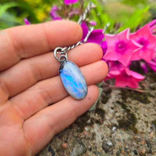 Rough Rainbow Moonstone Hand-Forged Sterling Silver Pendant